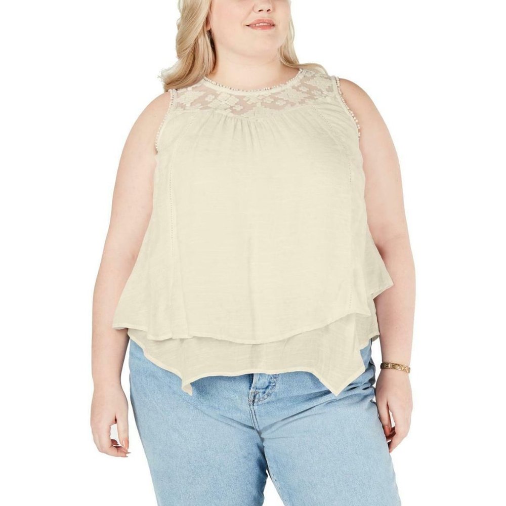 Style & Co. Women Lace Yoke Crochet Trim Blouse 3X